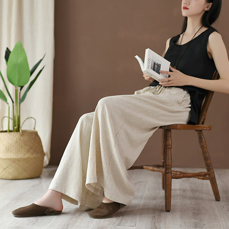 Pantalon ample en coton et lin avec cordon de serrage et poches Buddha Stones