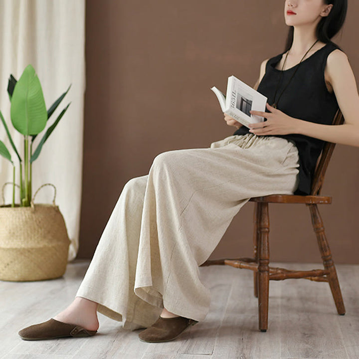 Pantalon ample en coton et lin avec cordon de serrage et poches Buddha Stones