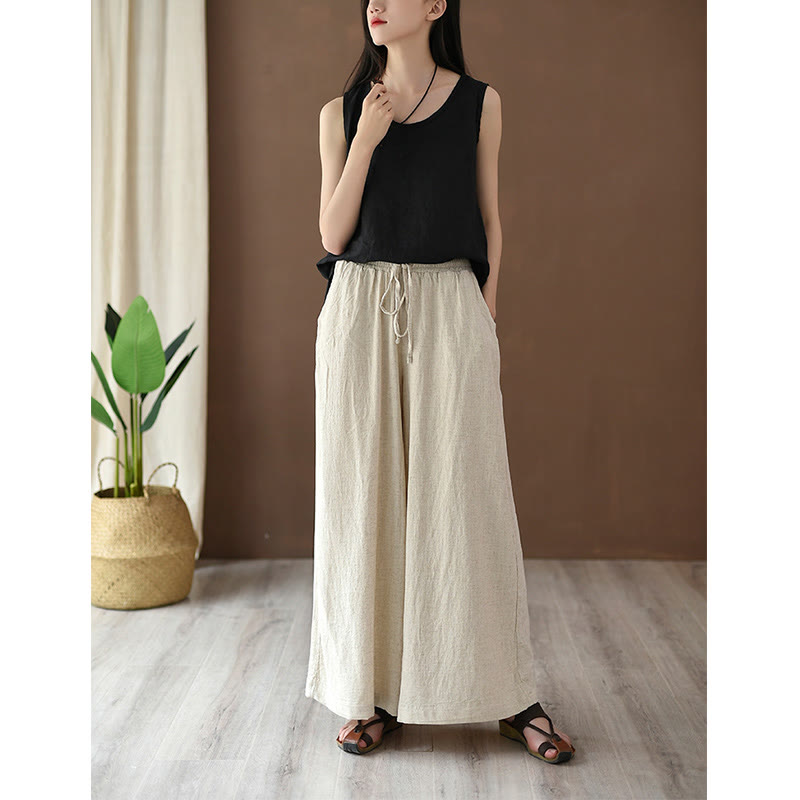 Pantalon ample en coton et lin avec cordon de serrage et poches Buddha Stones
