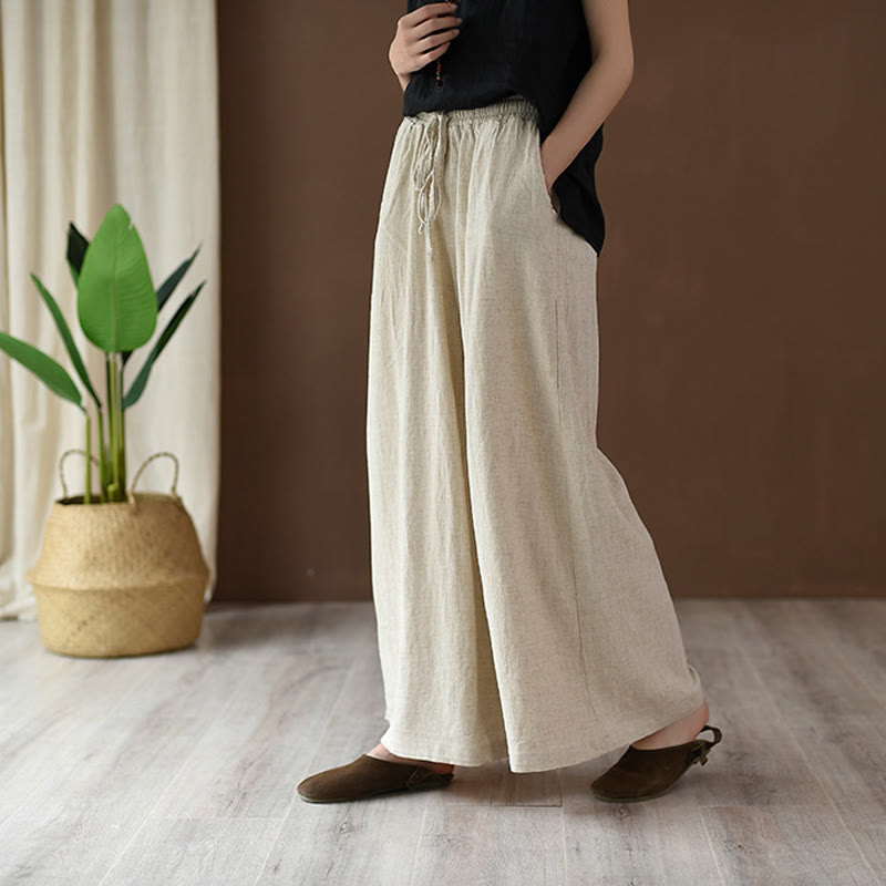 Pantalon ample en coton et lin avec cordon de serrage et poches Buddha Stones