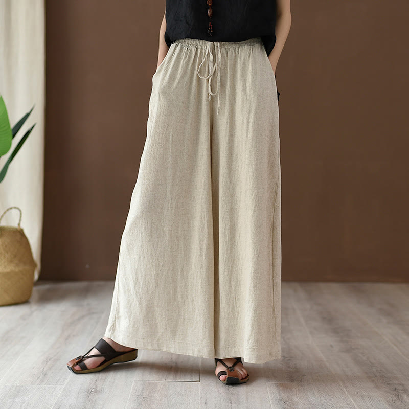 Pantalon ample en coton et lin avec cordon de serrage et poches Buddha Stones