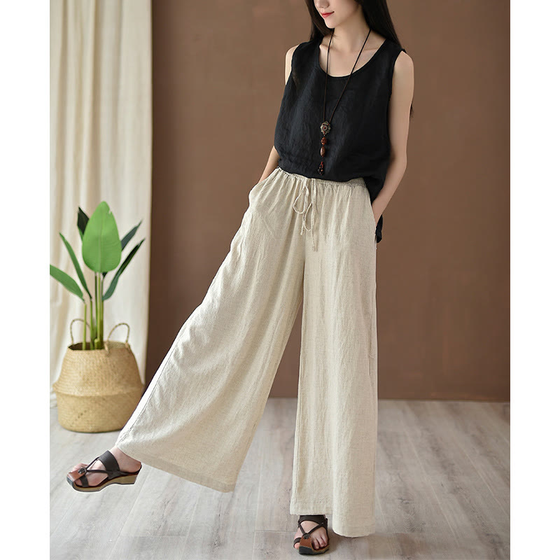 Pantalon ample en coton et lin avec cordon de serrage et poches Buddha Stones