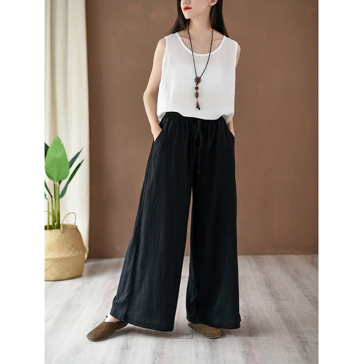 Pantalon ample en coton et lin avec cordon de serrage et poches Buddha Stones