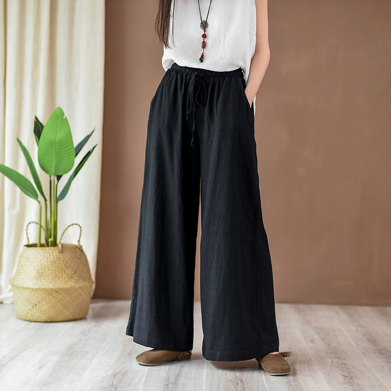 Pantalon ample en coton et lin avec cordon de serrage et poches Buddha Stones