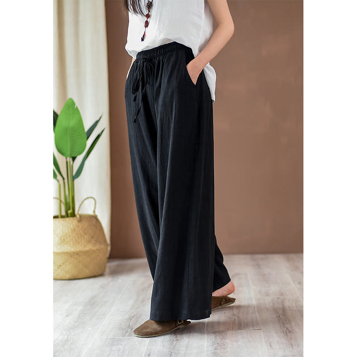 Pantalon ample en coton et lin avec cordon de serrage et poches Buddha Stones