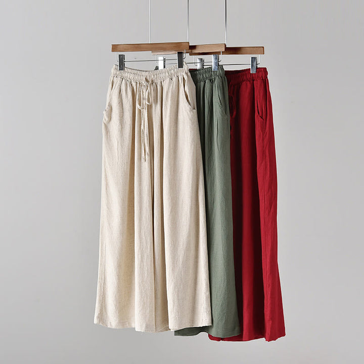 Pantalon ample en coton et lin avec cordon de serrage et poches Buddha Stones