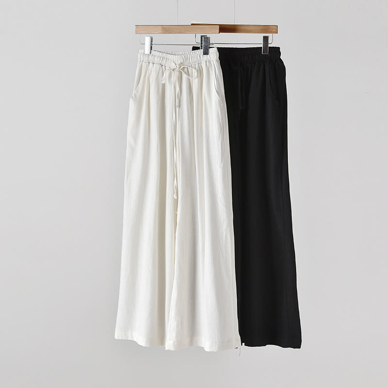 Pantalon ample en coton et lin avec cordon de serrage et poches Buddha Stones
