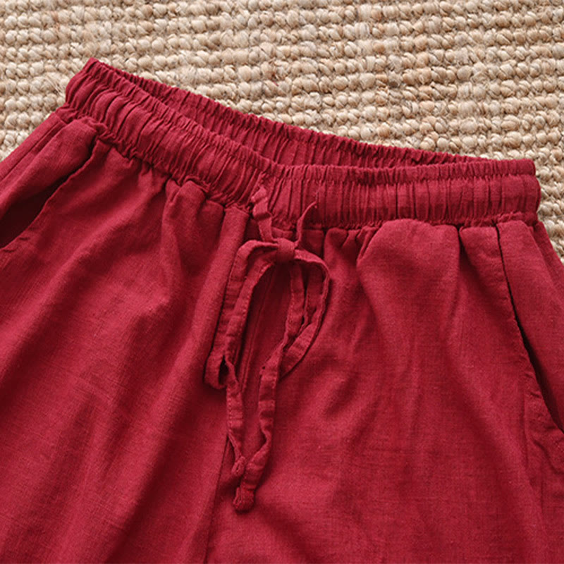 Pantalon ample en coton et lin avec cordon de serrage et poches Buddha Stones