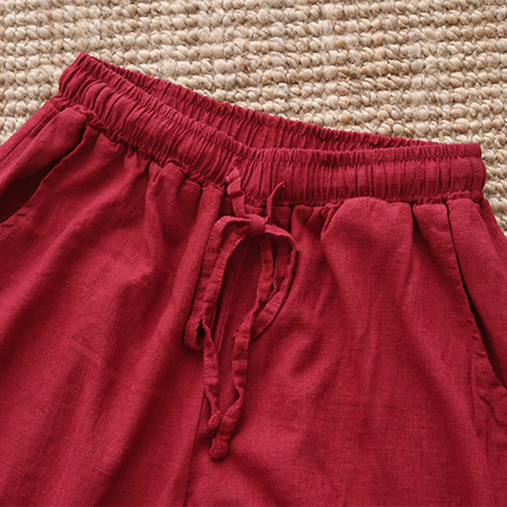 Pantalon ample en coton et lin avec cordon de serrage et poches Buddha Stones