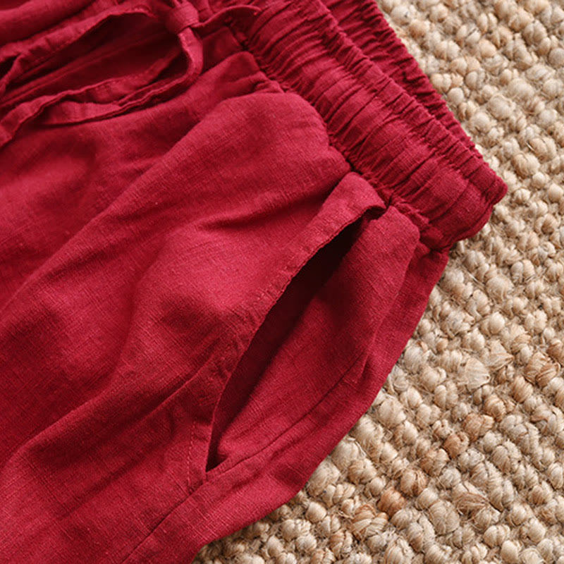 Pantalon ample en coton et lin avec cordon de serrage et poches Buddha Stones