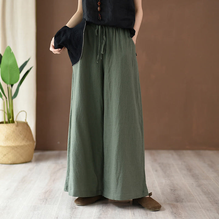 Pantalon ample en coton et lin avec cordon de serrage et poches Buddha Stones