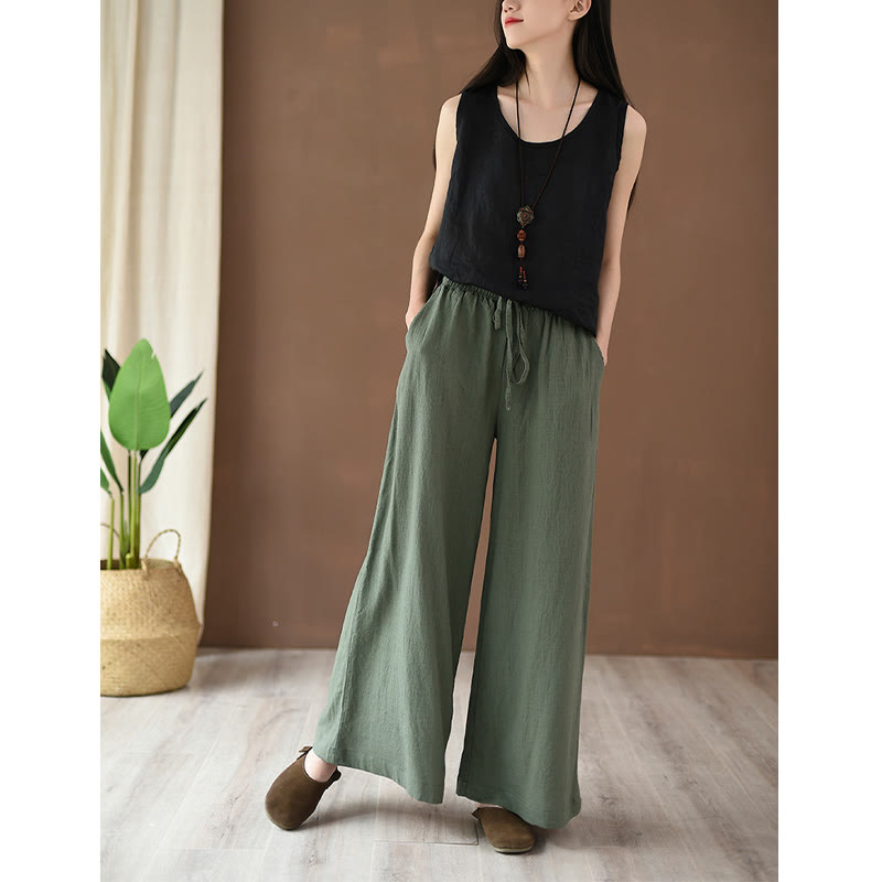 Pantalon ample en coton et lin avec cordon de serrage et poches Buddha Stones