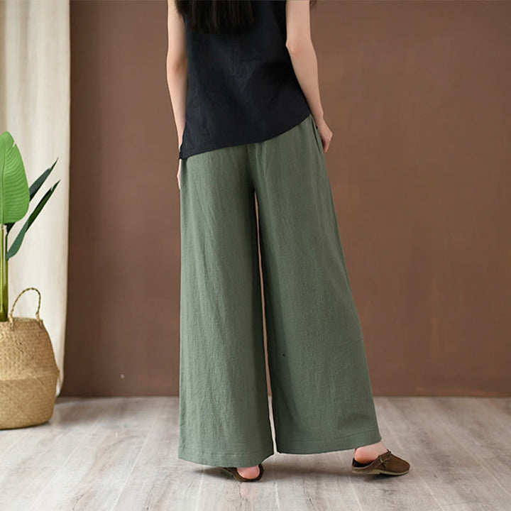 Pantalon ample en coton et lin avec cordon de serrage et poches Buddha Stones