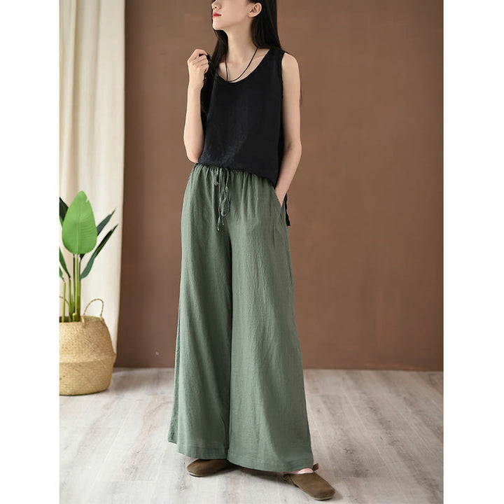 Pantalon ample en coton et lin avec cordon de serrage et poches Buddha Stones