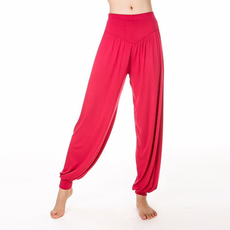 Pantalon de yoga long harem uni couleur Buddha Stones - Cramoisi - US14，UK/AU18，EU46 (3XL) - image 5