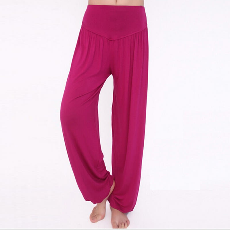 Pantalon de yoga long harem uni couleur Buddha Stones - Rouge violet moyen - US14，UK/AU18，EU46 (3XL) - image 51