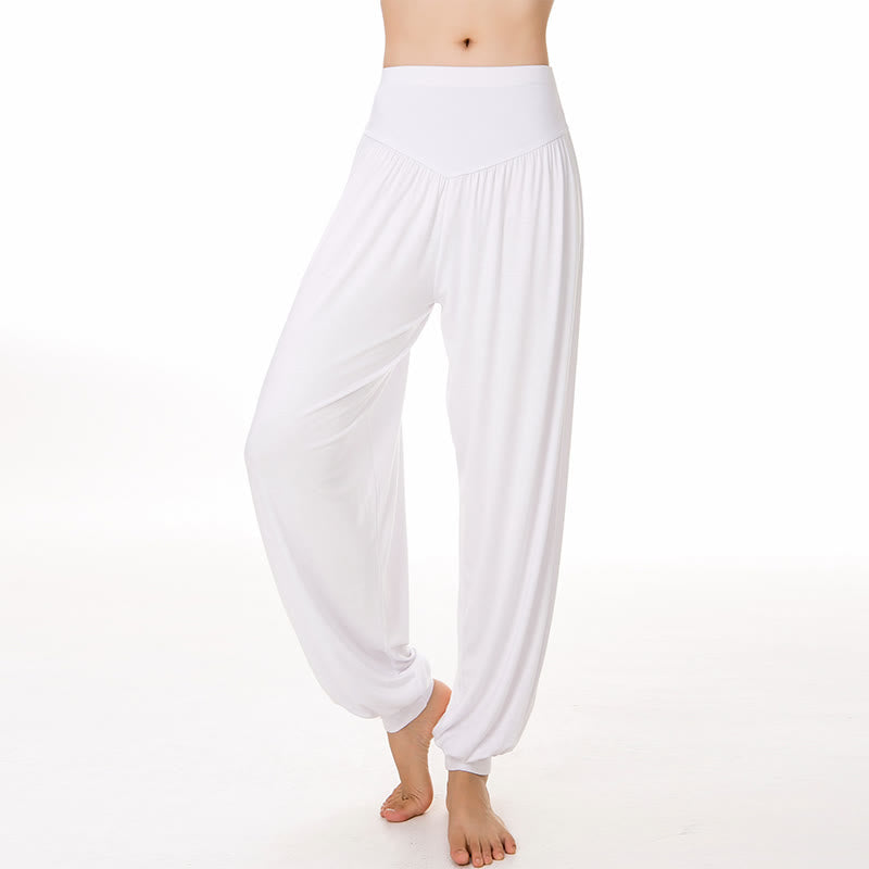 Pantalon sarouel long en modal de couleur unie avec Buddha Stones - Blanc - US14，UK/AU18，EU46 (3XL) - image 46