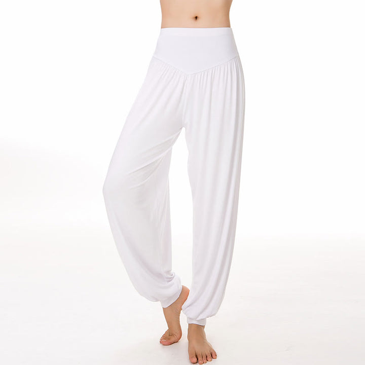 Pantalon sarouel long en modal de couleur unie avec Buddha Stones - Blanc - US14，UK/AU18，EU46 (3XL) - image 46
