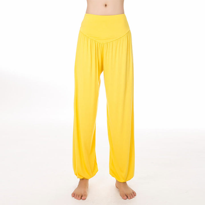 Pantalon sarouel long en modal de couleur unie avec Buddha Stones - Jaune - US14，UK/AU18，EU46 (3XL) - image 48
