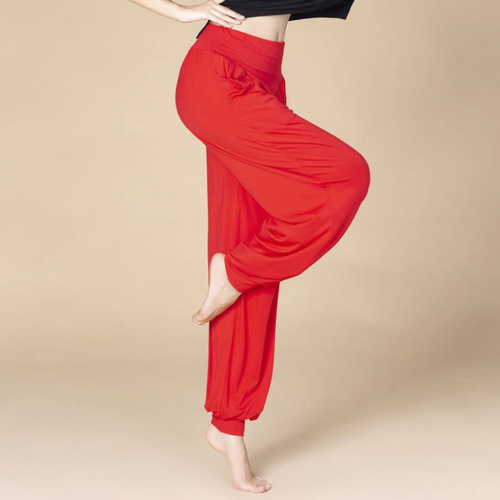 Pantalon sarouel taille haute en modal de couleur unie avec poches et Buddha Stones - Rouge - US14，UK/AU18，EU46 (3XL) - image 4