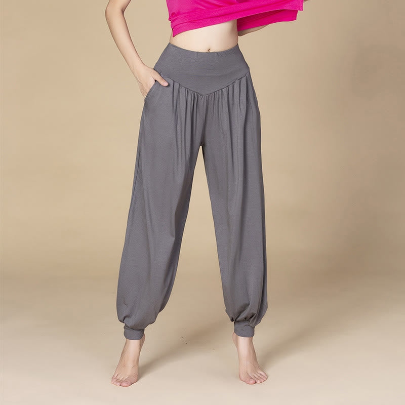 Pantalon sarouel taille haute en modal de couleur unie avec poches et Buddha Stones - Gris foncé - US14，UK/AU18，EU46 (3XL) - image 21