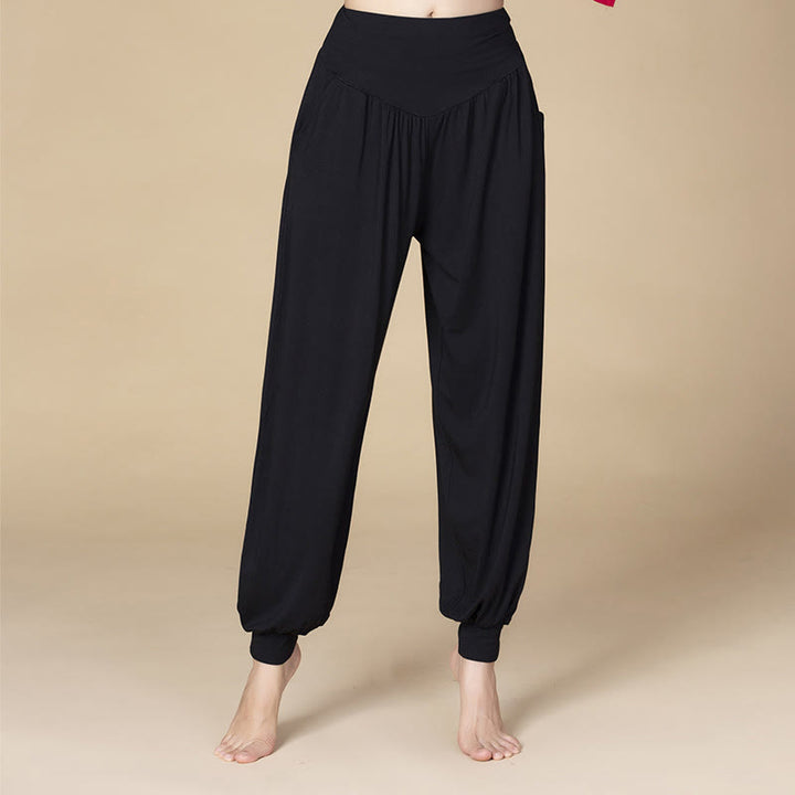 Pantalon sarouel taille haute en modal de couleur unie avec poches et Buddha Stones - Noir - US14，UK/AU18，EU46 (3XL) - image 7