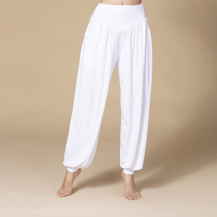 Pantalon sarouel taille haute en modal de couleur unie avec poches et Buddha Stones - Blanc - US14，UK/AU18，EU46 (3XL) - image 2