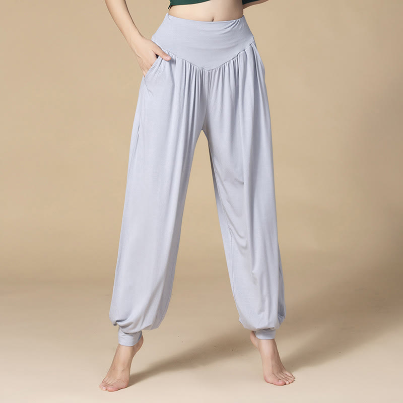 Pantalon sarouel taille haute en modal de couleur unie avec poches et Buddha Stones - Gris - US14，UK/AU18，EU46 (3XL) - image 0