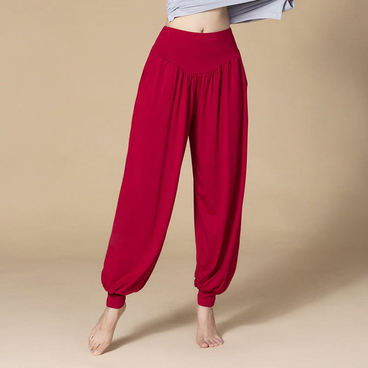Pantalon sarouel taille haute en modal de couleur unie avec poches et Buddha Stones - Vin rouge - US14，UK/AU18，EU46 (3XL) - image 18