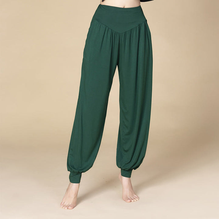 Pantalon sarouel taille haute en modal de couleur unie avec poches et Buddha Stones - Vert foncé - US14，UK/AU18，EU46 (3XL) - image 12