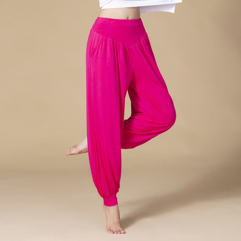 Pantalon sarouel taille haute en modal de couleur unie avec poches et Buddha Stones - Rose rouge - US14，UK/AU18，EU46 (3XL) - image 15