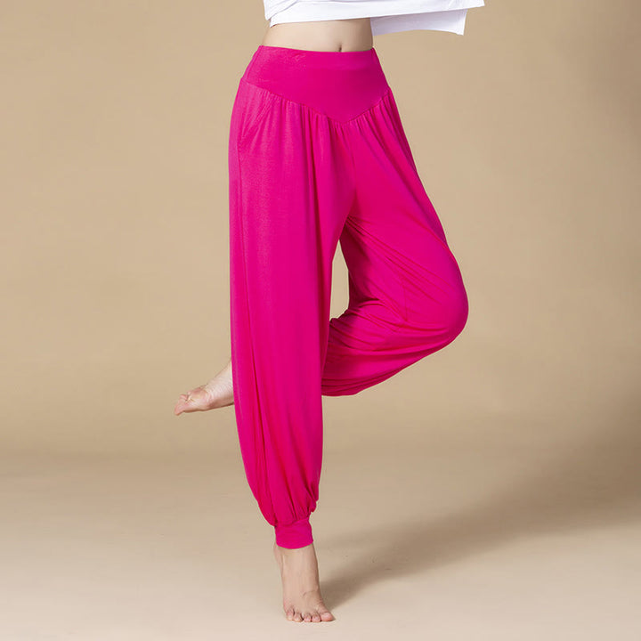 Pantalon sarouel taille haute en modal de couleur unie avec poches et Buddha Stones - Rose rouge - US14，UK/AU18，EU46 (3XL) - image 15