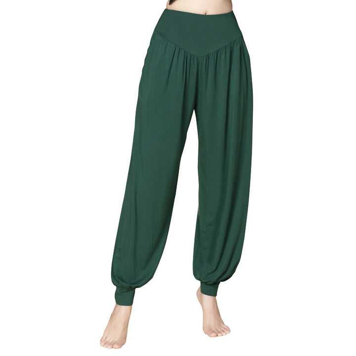 Pantalon sarouel taille haute en modal de couleur unie avec poches et Buddha Stones - image 14