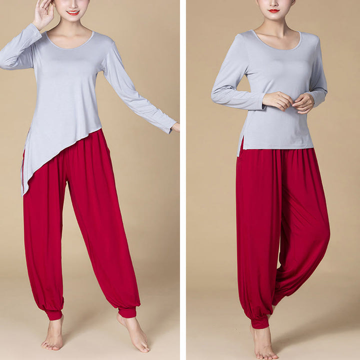 Pantalon sarouel taille haute en modal de couleur unie avec poches et Buddha Stones - image 20