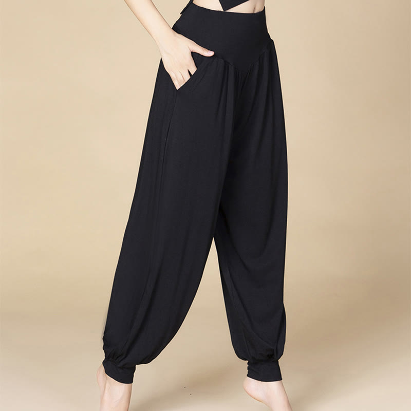 Pantalon sarouel taille haute en modal de couleur unie avec poches et Buddha Stones - image 8