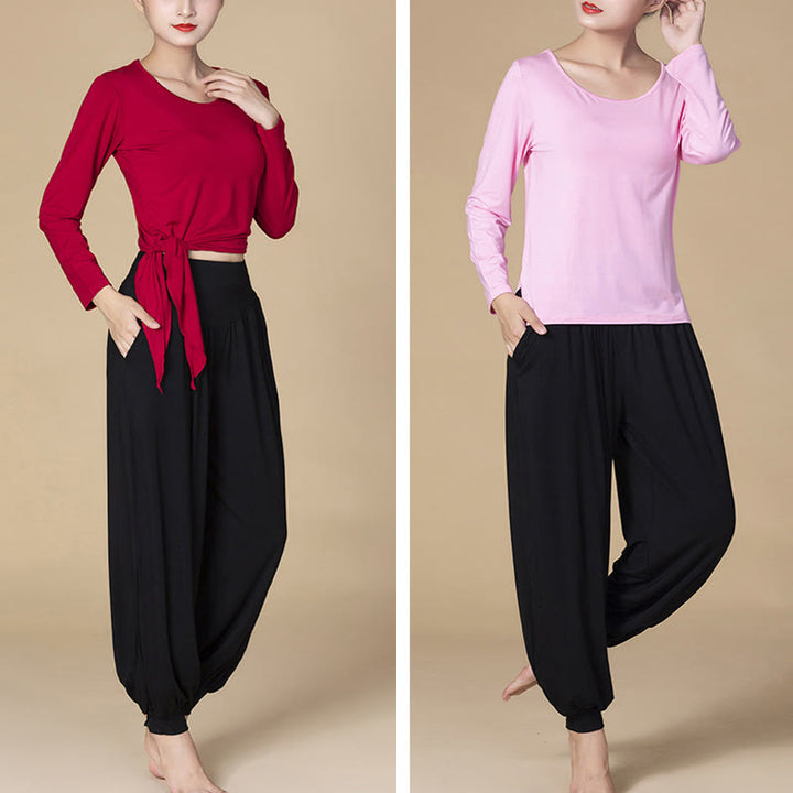 Pantalon sarouel taille haute en modal de couleur unie avec poches et Buddha Stones - image 9
