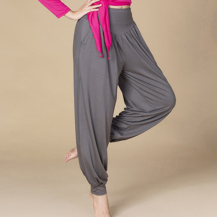 Pantalon sarouel taille haute en modal de couleur unie avec poches et Buddha Stones - image 22