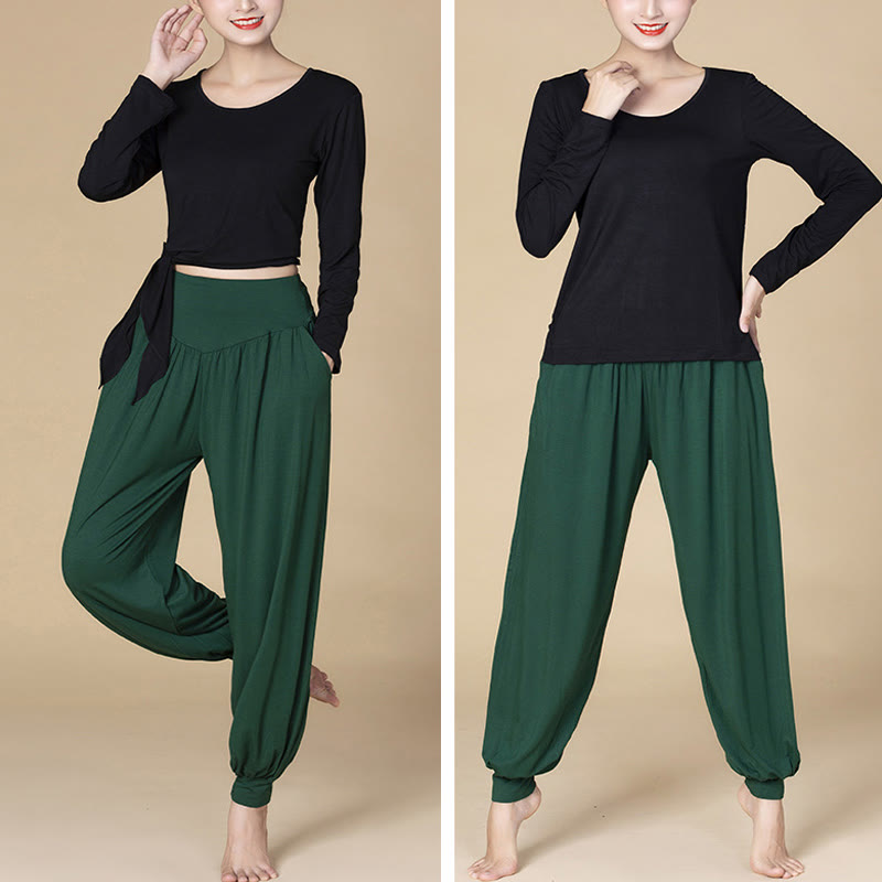 Pantalon sarouel taille haute en modal de couleur unie avec poches et Buddha Stones - image 13