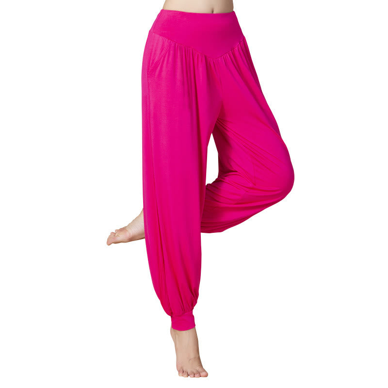 Pantalon sarouel taille haute en modal de couleur unie avec poches et Buddha Stones - image 17