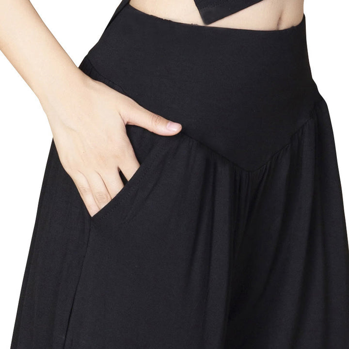 Pantalon sarouel taille haute en modal de couleur unie avec poches et Buddha Stones - image 10