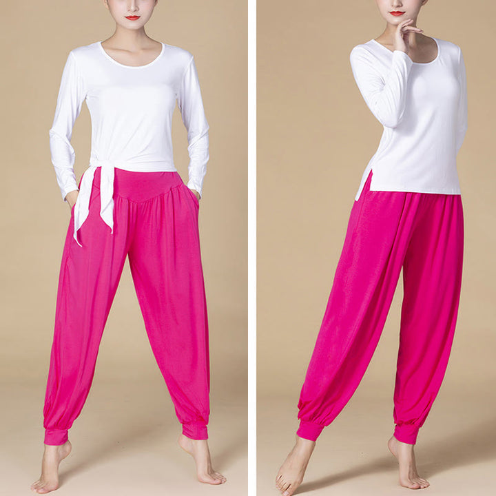 Pantalon sarouel taille haute en modal de couleur unie avec poches et Buddha Stones - image 16