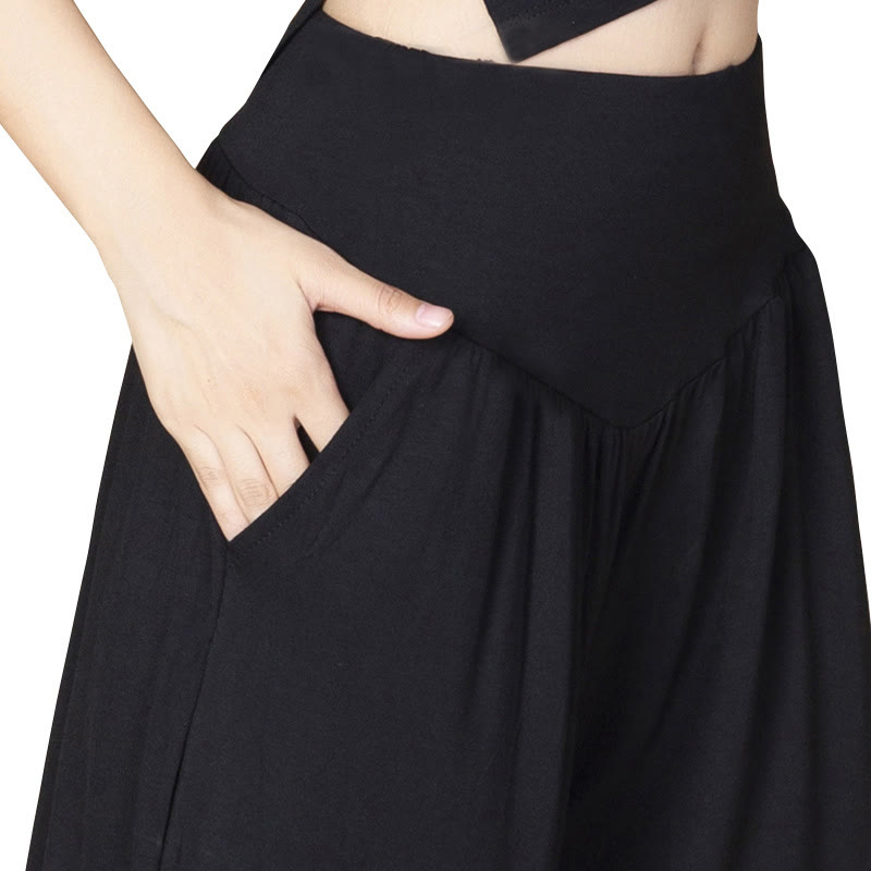 Pantalon sarouel taille haute en modal de couleur unie avec poches et Buddha Stones - image 10