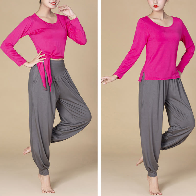 Pantalon sarouel taille haute en modal de couleur unie avec poches et Buddha Stones - image 23