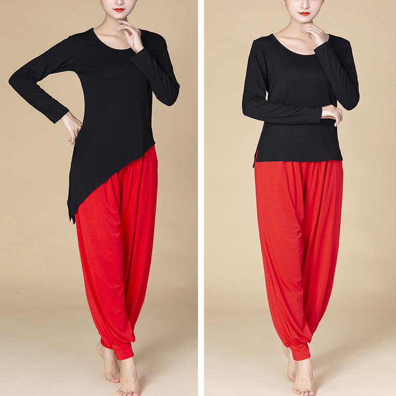Pantalon sarouel taille haute en modal de couleur unie avec poches et Buddha Stones - image 6