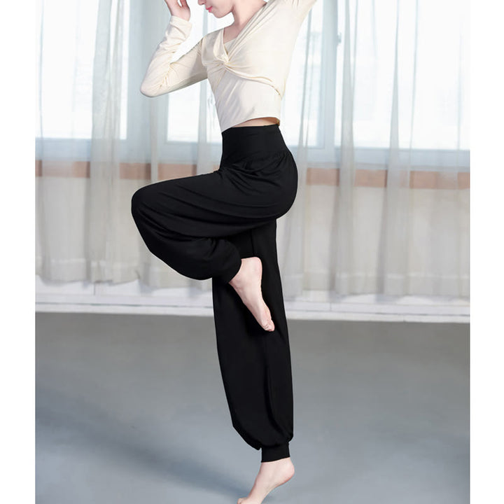 Buddha Stones Pantalon sarouel de yoga et de danse en modal ample de couleur unie - image 2