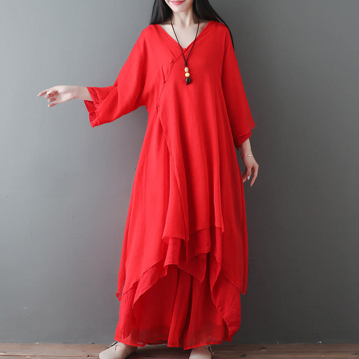 Robe tunique midi à col en V, pantalon large, Buddha Stones , vêtements de méditation, de zen et de danse - image 8