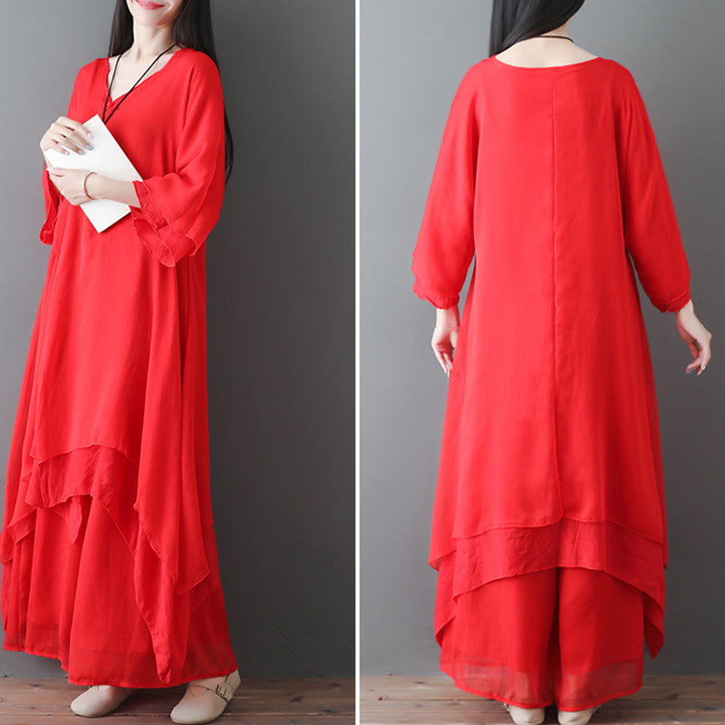 Robe tunique mi-longue à col en V Buddha Stones Pantalon à jambe large Vêtements de danse pour la pratique de la méditation zen - image 14