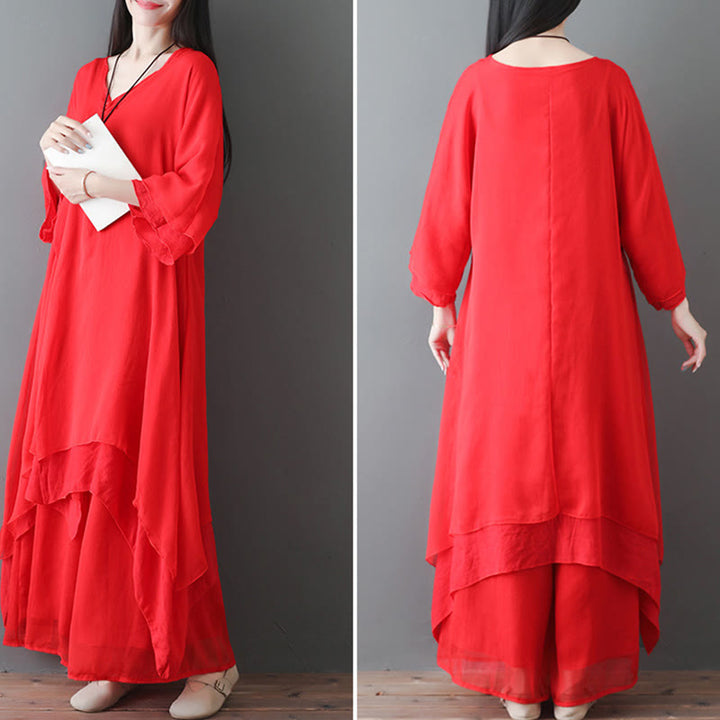 Robe tunique mi-longue à col en V Buddha Stones Pantalon à jambe large Vêtements de danse pour la pratique de la méditation zen - image 14
