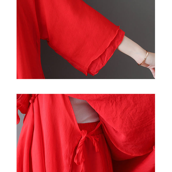 Robe tunique mi-longue à col en V Buddha Stones Pantalon à jambe large Vêtements de danse pour la pratique de la méditation zen - image 17