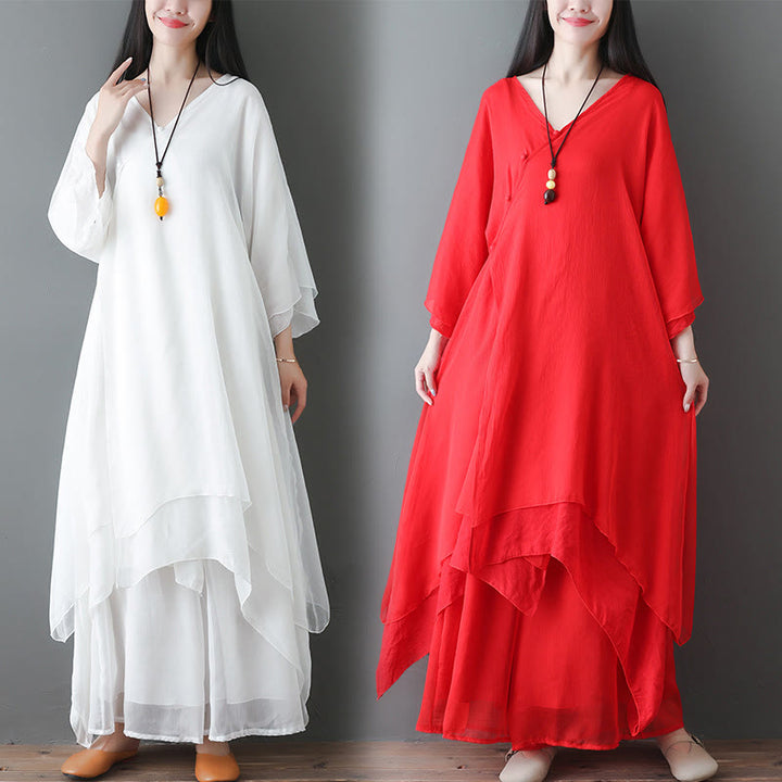 Robe tunique mi-longue à col en V Buddha Stones Pantalon à jambe large Vêtements de danse pour la pratique de la méditation zen - image 22